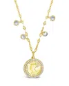 Sterling Forever 14k Over Silver Cz Coin Medallion & Charm Necklace In Gold