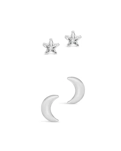 Sterling Forever Sterling Silver Crescent & Cz Star Stud Set