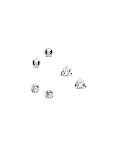 Sterling Forever Sterling Silver Cz & Bead Stud Earring Set Of 3