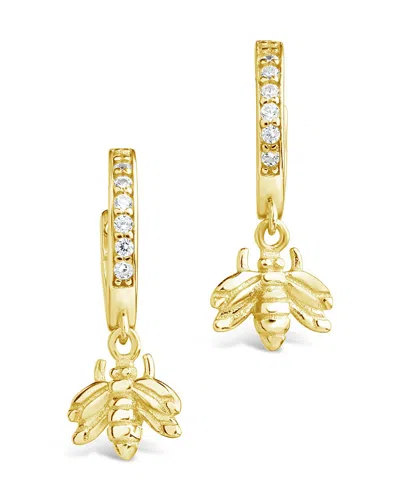 Sterling Forever Sterling Silver Cz Bee Micro Hoops In Gold