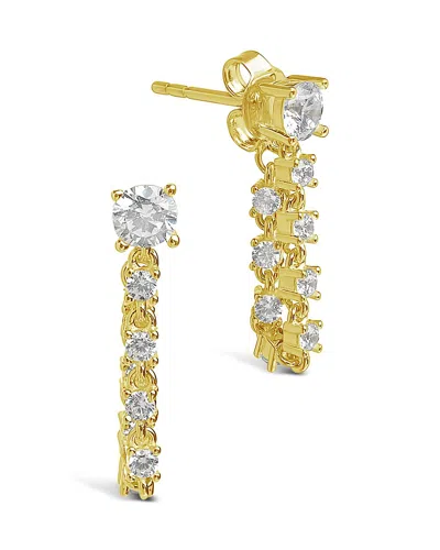 Sterling Forever Sterling Silver Cz Chain Drop Studs In Gold