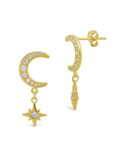 Sterling Forever Sterling Silver Cz Crescent & Star Drop Studs In Gold
