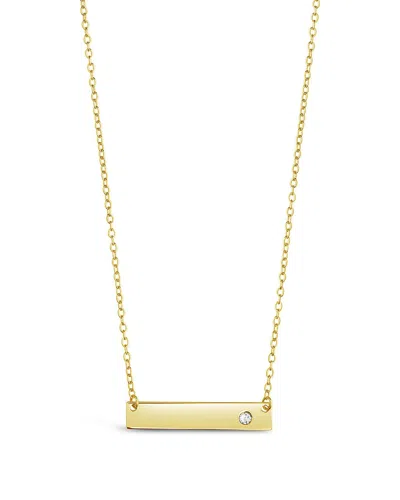 Sterling Forever Sterling Silver Cz Studded Mini Bar Necklace In Gold