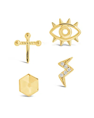 Sterling Forever Sterling Silver Dahlia Cz Mixed Stud Earring Set In Gold