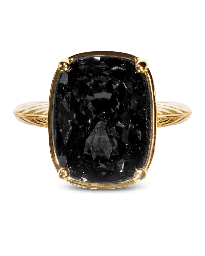 Sterling Forever Sterling Silver Elongated Cushion Black Cz Cocktail Ring