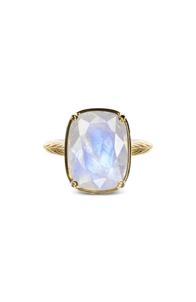 Sterling Forever Sterling Silver Elongated Cushion Moonstone Cocktail Ring In Gold