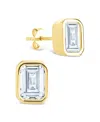 Sterling Forever 14k Over Silver Cz Emerald Cut Bezel Set Stud Earrings In Gold