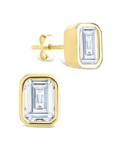 STERLING FOREVER STERLING SILVER EMERALD CUT BEZEL SET STUD EARRINGS