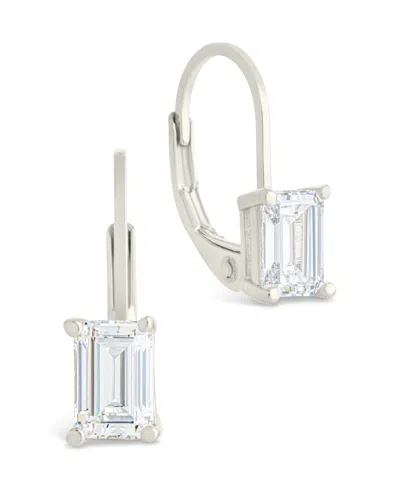 Sterling Forever Sterling Silver Emerald Cut French Clip Earrings In Metallic