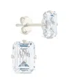 Sterling Forever Sterling Silver Emerald Cut Prong Set Stud Earrings In Metallic