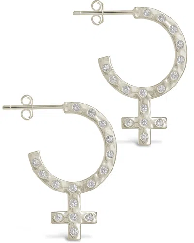 Sterling Forever Sterling Silver Empower Cz Hoop Earrings