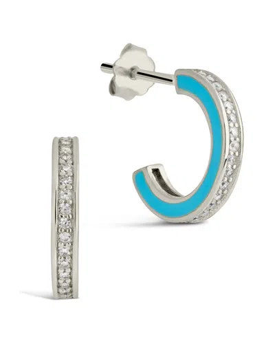 Sterling Forever Sterling Silver Enamel & Cz Huggie Hoop Earrings