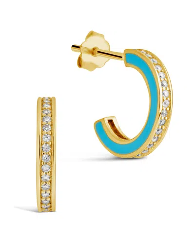 Sterling Forever Sterling Silver Enamel & Cz Huggie Hoop Earrings In Gold