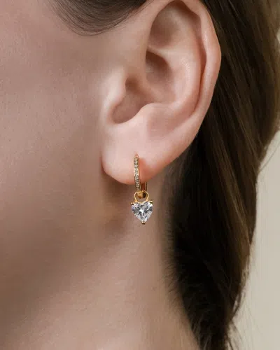Sterling Forever Sterling Silver Eugenia Heart Cut Cz Dangle Micro Hoops In Gold