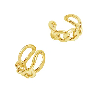 Sterling Forever 14k Gold Plated Sterling Silver Figaro Chain Ear Cuffs