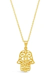 Sterling Forever Sterling Silver Filigree Hamsa Hand Pendant Necklace In Gold