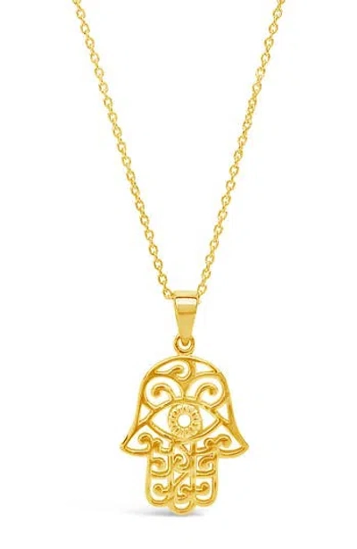 Sterling Forever Sterling Silver Filigree Hamsa Hand Pendant Necklace In Gold