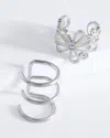 Sterling Forever Sterling Silver Flower Ear Cuff Set Of 2 In Silver