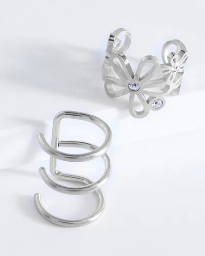 Sterling Forever Sterling Silver Flower Ear Cuff Set Of 2