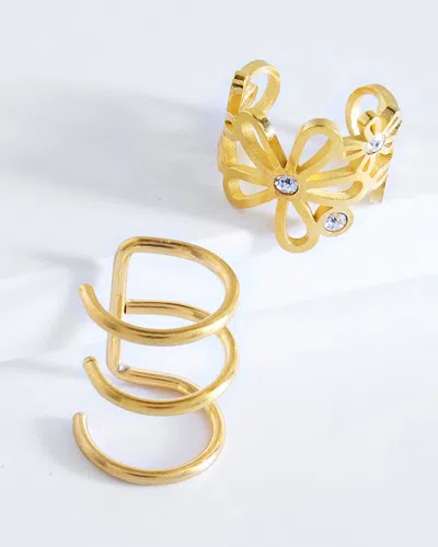 Sterling Forever Sterling Silver Flower Ear Cuff Set Of 2 In Gold