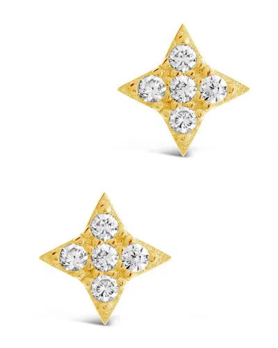 Sterling Forever Sterling Silver Four Pointed Cz Star Stud Earrings In Gold