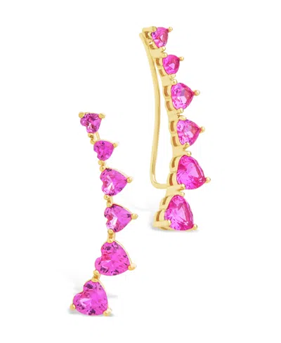 Sterling Forever Sterling Silver Jillian Cz Heart Crawler Studs In Pink