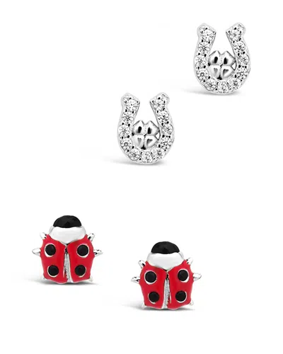 Sterling Forever Sterling Silver Lucky Charm Stud Earring Set Of 2 In Metallic