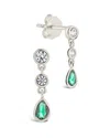 Sterling Forever Sterling Silver Mae Emerald Cz Drop Stud Earrings In Silver