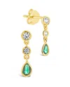 Sterling Forever Sterling Silver Mae Emerald Cz Drop Stud Earrings In Gold