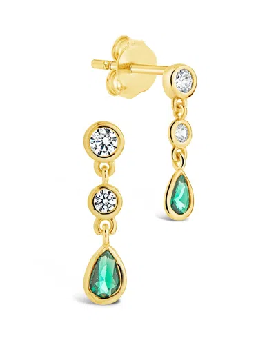 Sterling Forever Sterling Silver Mae Emerald Cz Drop Stud Earrings In Gold