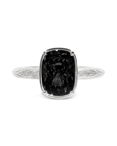 Sterling Forever Sterling Silver Mini Black Elongated Cushion Ring In Metallic
