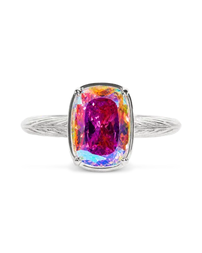 Sterling Forever Sterling Silver Mini Iridescent Elongated Cushion Ring In Pink