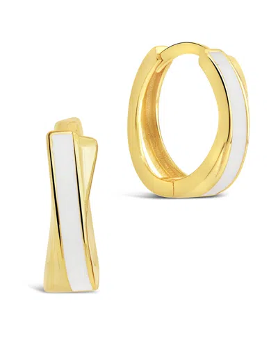 Sterling Forever Sterling Silver Mother Of Pearl Huggie Hoop Earrings In Gold
