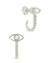 Sterling Forever Sterling Silver Opal Evil Eye Suspender Stud Earrings In Metallic