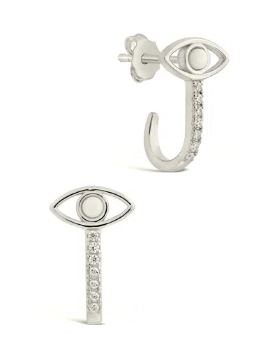Sterling Forever Sterling Silver Opal Evil Eye Suspender Stud Earrings In Metallic