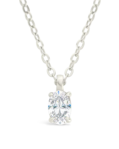 Sterling Forever Sterling Silver Oval Cz Prong Set Pendant In Blue