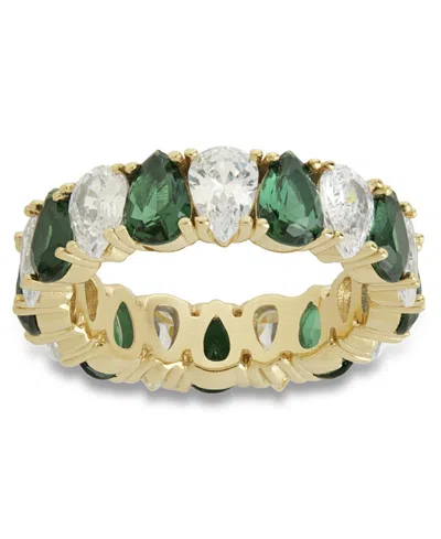 Sterling Forever Sterling Silver Pear Cut Emerald Cubic Zirconia Celebration Band Ring In Multi