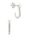 Sterling Forever Silver 2mm Pearl Cz Suspender Studs In Metallic