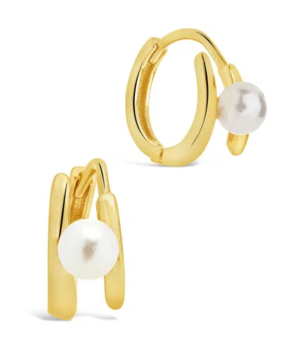 Sterling Forever Sterling Silver Pearl Twist Hoop Earrings In Gold