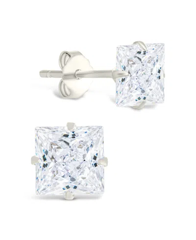 Sterling Forever Sterling Silver Princess Cut Prong Set Stud Earrings In Metallic
