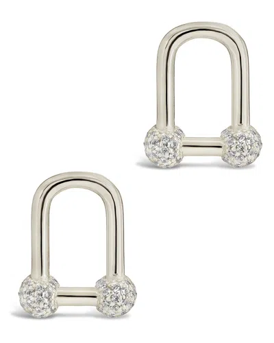 Sterling Forever Sterling Silver Ramzee Cz Stirrup Chain Stud Earrings In Metallic