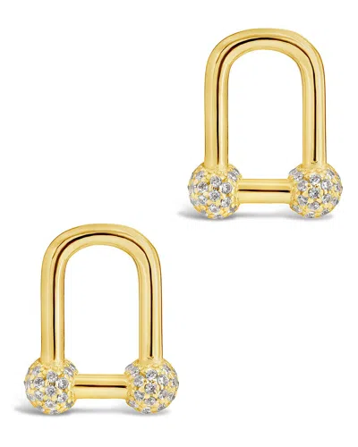 Sterling Forever Sterling Silver Ramzee Cz Stirrup Chain Stud Earrings In Gold
