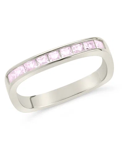 STERLING FOREVER STERLING SILVER RECTANGULAR BAND RING WITH CZ ACCENT