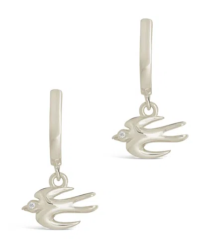 Sterling Forever Sterling Silver Rhea Cz Charm Micro Hoop Earrings
