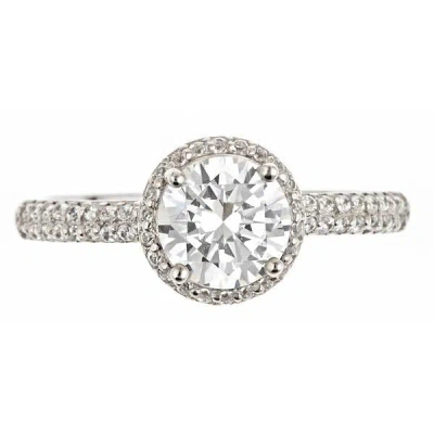 Sterling Forever Sterling Silver Round Brilliant Cz Ring With Bead Set Border In Multi
