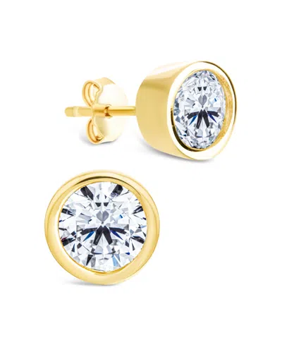 Sterling Forever Sterling Silver Round Cut Bezel Set Stud Earrings In Brown