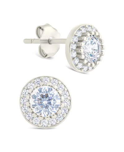 Sterling Forever Sterling Silver Round Cut Brilliant Halo Studs In Metallic