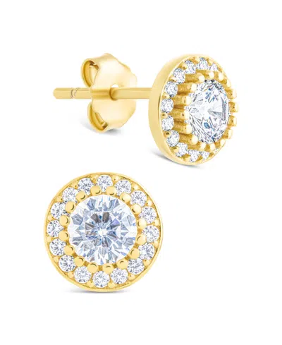 Sterling Forever 14k Over Silver Cz Round Cut Brilliant Halo Stud Earrings In Gold