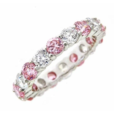 Sterling Forever Sterling Silver Round Pink Full Circle Celebration Band Ring In Metallic