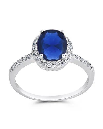 Sterling Forever Sterling Silver Sapphire Cz Halo Ring In Metallic